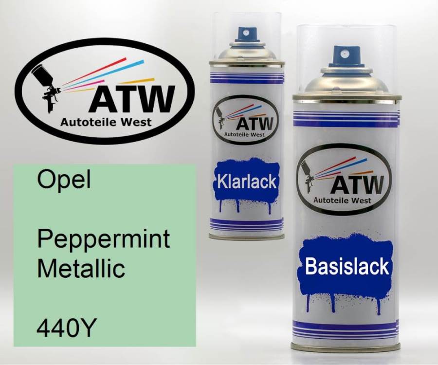 Opel, Peppermint Metallic, 440Y: 400ml Sprühdose + 400ml Klarlack - Set, von ATW Autoteile West.